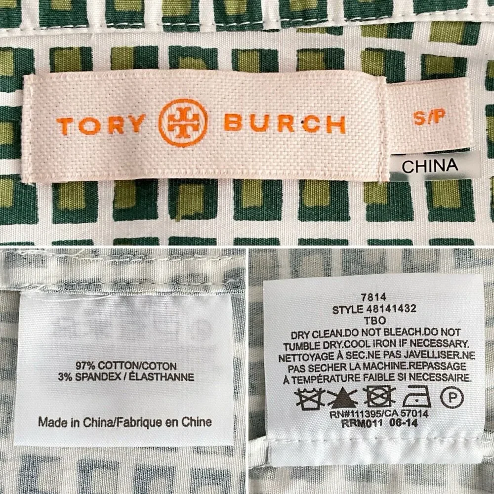 Tory Burch Mirelli Pajama Sleep Shirt Green White S